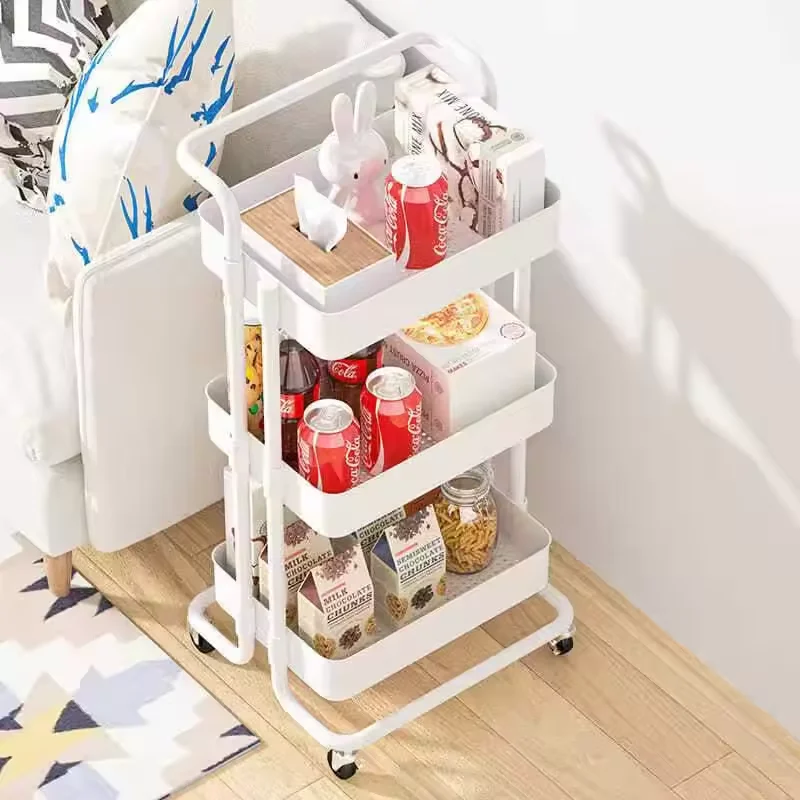 Wholesale bathroom 3-layer carbon steel shelves  practical storage vehicle  kitchen trolley with brake  snack truck