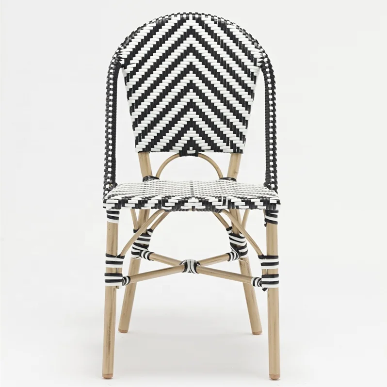 Cheap french style rattan chairs black white color aluminium rattan bistro chair for sale