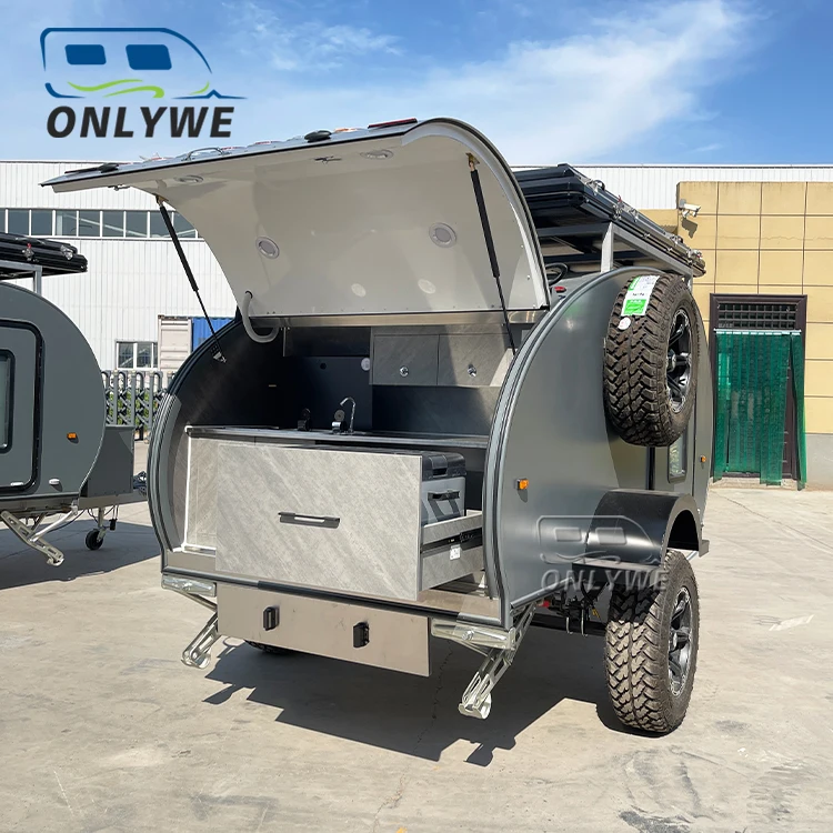 ONLYWE mini off road teardrop rv camper travel trailers lightweight overland tiny remolque camper with sunshadef or sale