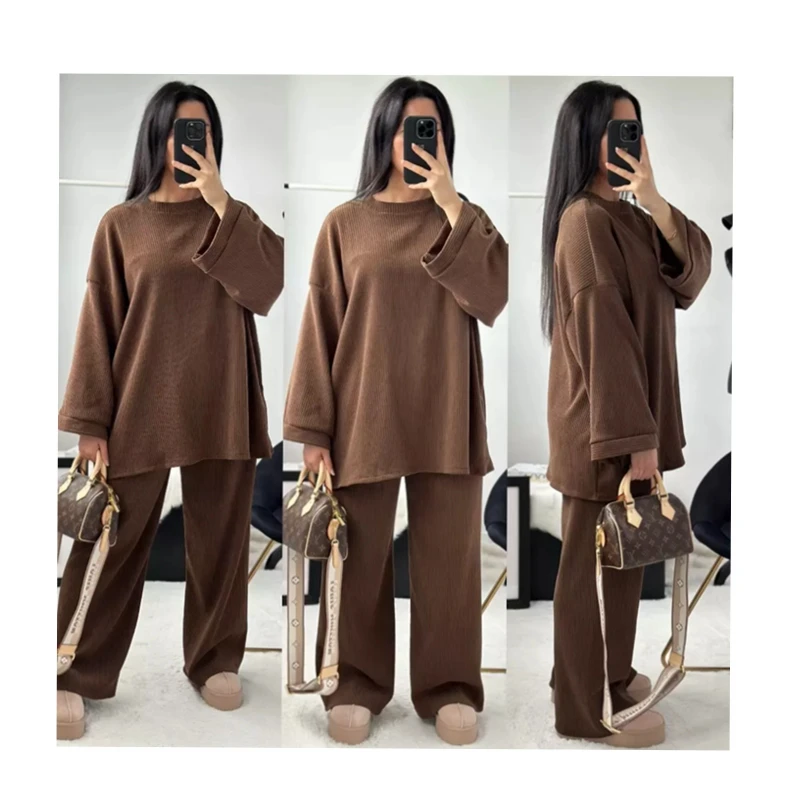 2 Piece Abaya Set Islamic Clothing Women Modest Pants Corduroy Winter Abaya