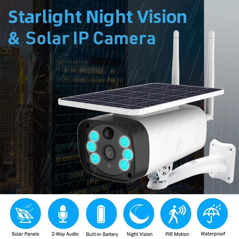  Горячая Распродажа 1080P HD starlight ночное видение IP67 наружная Водонепроницаемая Солнечная Wi-Fi камера
