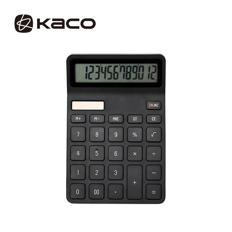 KACO Black Basic Calculator 12 Digits Solar Desktop Electronic Power Battery Style Packing Office School Supply White Color