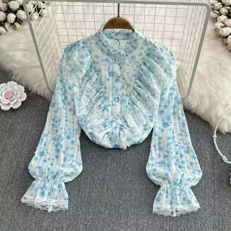 Long-sleeved Chiffon Shirt Women Autumn Bow Tie Collar Professional Shirt Temperament Top Add Velvet Casual Digital Printing