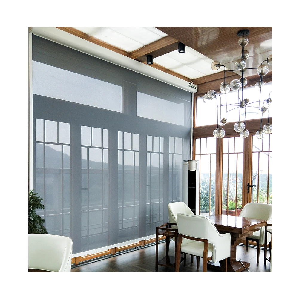 Garraf Large Waterproof Outdoor Motorized Roller Blinds Transparent Windproof Zip Screen