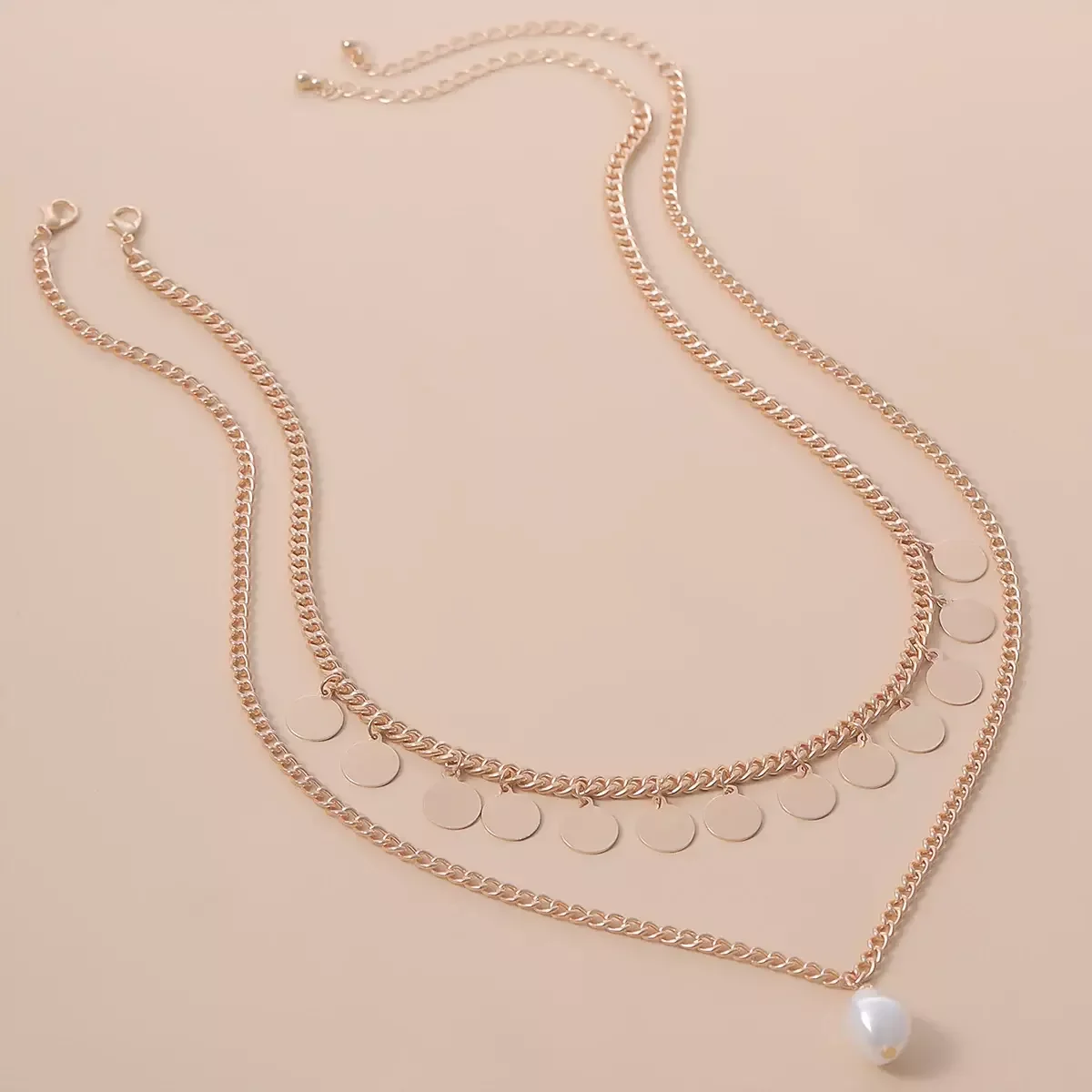 SHIXIN Gold Color Bling Bling Sequin Tassel Necklace Layered Chain Baroque Pearl Pendant Necklace for Women Wedding Jewelry