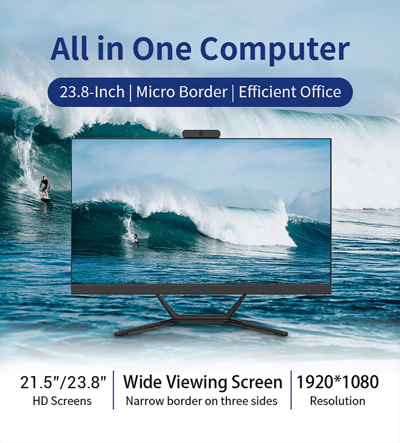 OEM VESA Mount 23.8  inch Monoblock Computer 5MP Camera 1080P All in one PC  for business