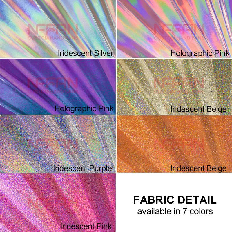 Hot sale Clack Rave Folding Hand Fan Iridescent Holographic Fabric Strong Bamboo ribs for Festivals or Parties