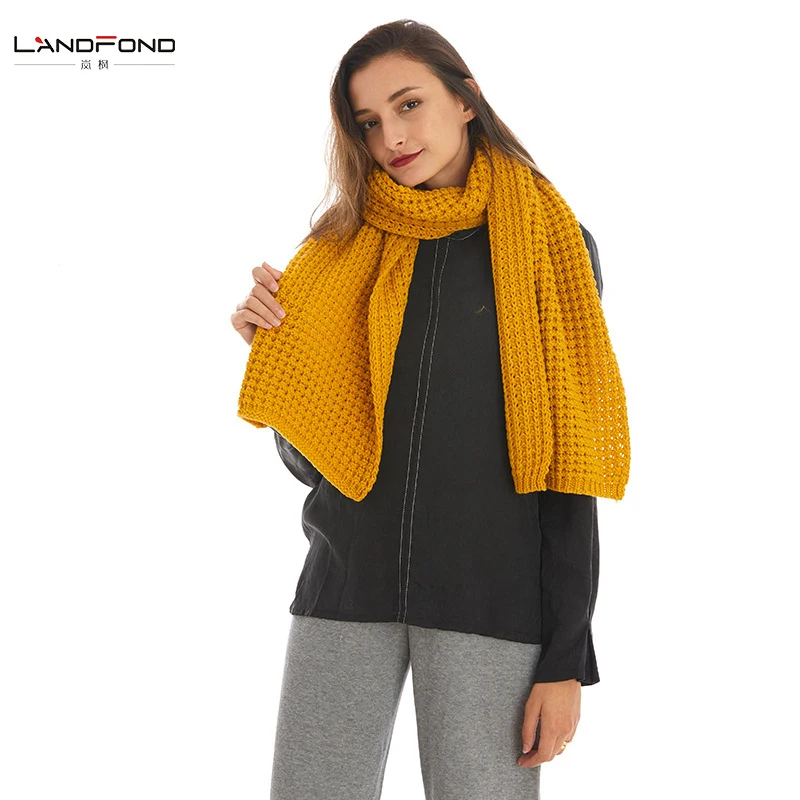 Landfond high quality custom knit scarves chunky winter scarf for ladies women long scarves