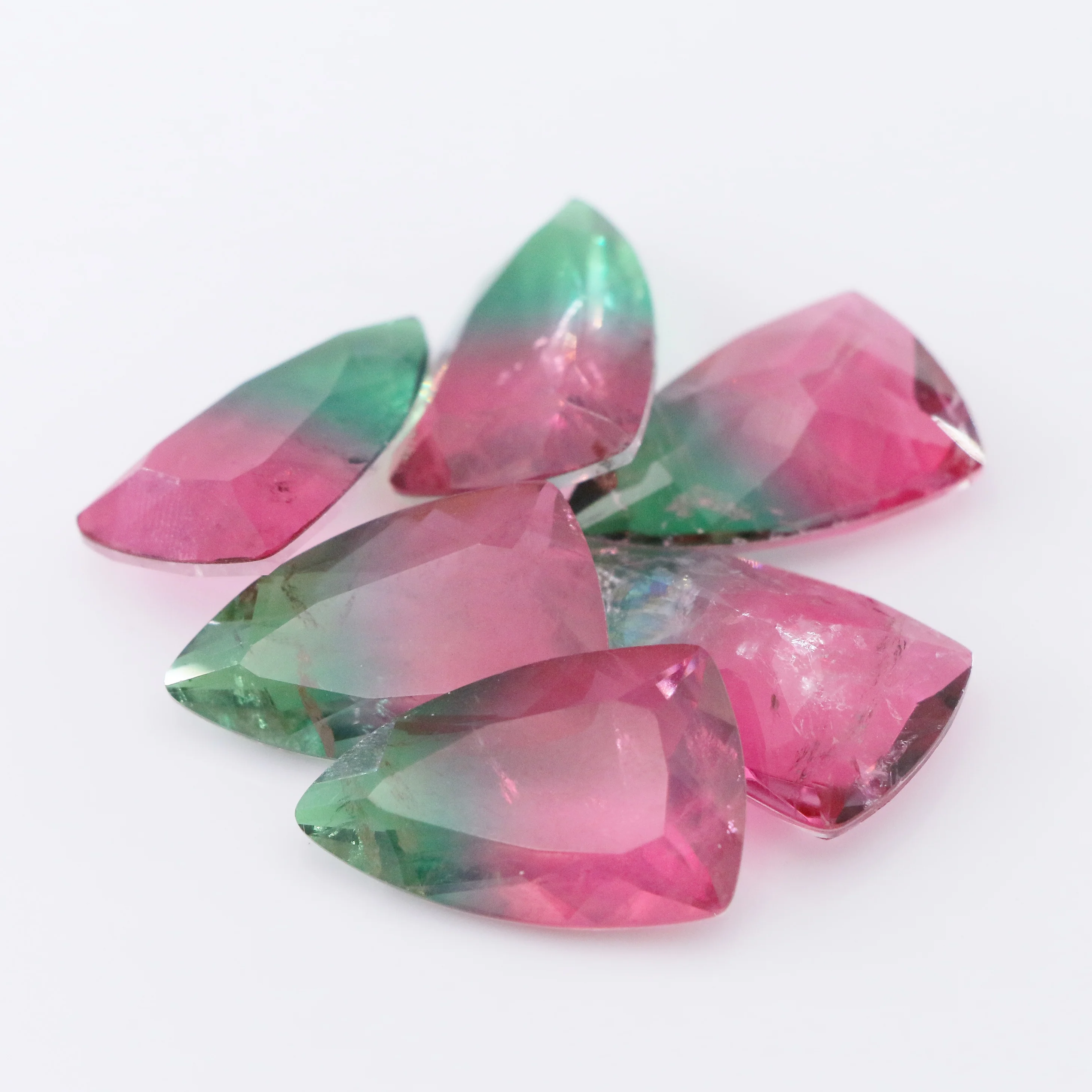 HanYu Custom Biocolor Tourmaline Trillion Cut Loose Gemstone 15x24mm BX021 Biocolor Tourmaline Stone