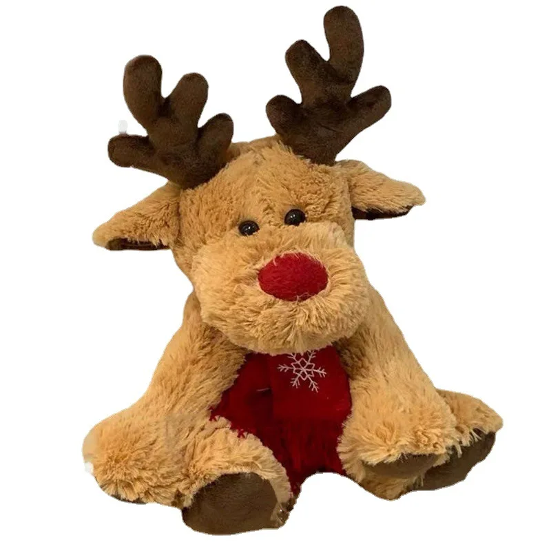 New Xmas Moose Deer Plush Toys With Red Scarf Embroider Cute Stuffed Animal Elk Soft Toy Reindeer Christmas Cartoon