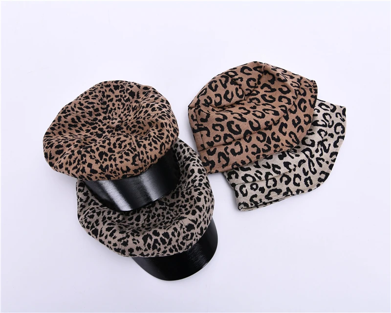 Hot Sale Women Octagonal Cap Leopard Printed Newsboy IVY Hat 8 Panel