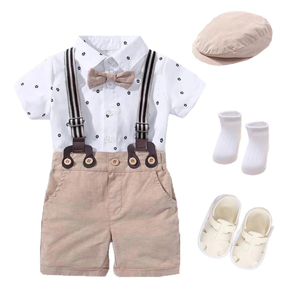 Newborn Boy Formal Summer Dress Cotton Baby Boy Clothes for Birthday Party Custom 024 Months Short Sleeve Shirt Suit Shoes Socks