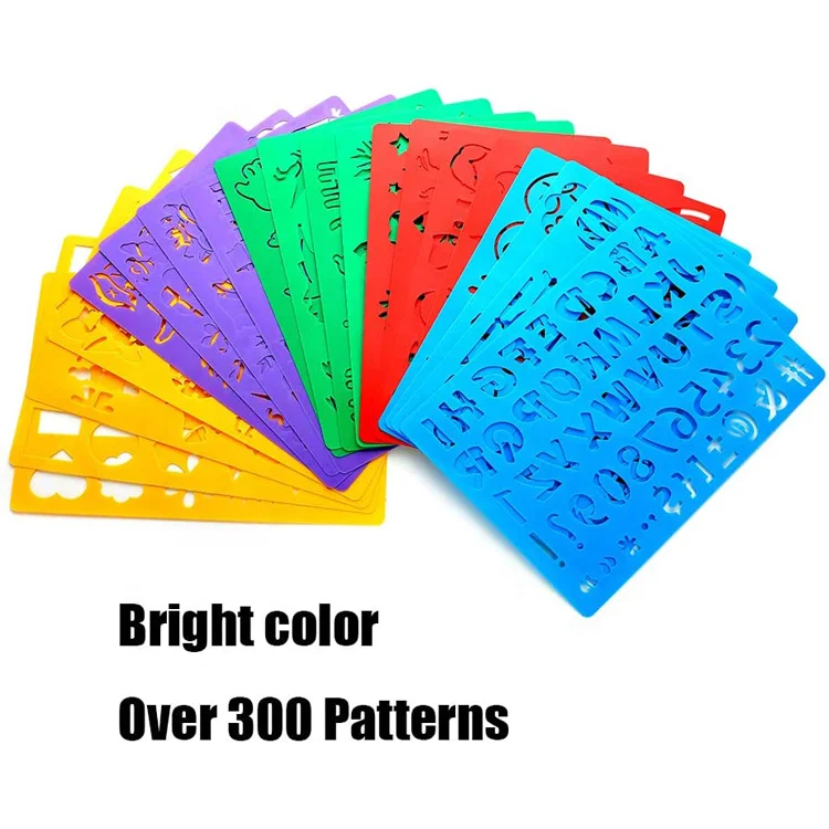 Пластиковый шаблон для рисования с сотнями разных узоров, набор трафаретов для детского рисования