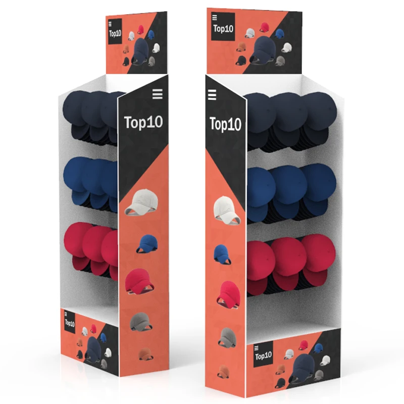 Retail Customized Design Floor hook Cardboard Hat Display Stand hook Cardboard Display For cap