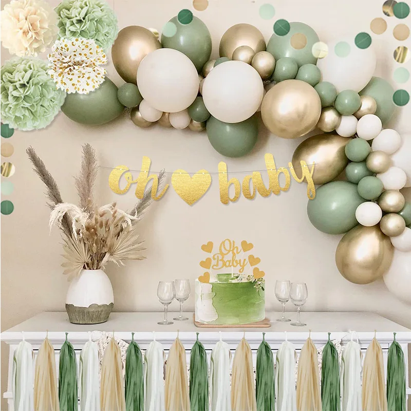 Retro Color Vintage Cocoa Olive Green Party Baby Shower Balloon Bouquet Kit Latex Matte Balloons Garland Arch Kit