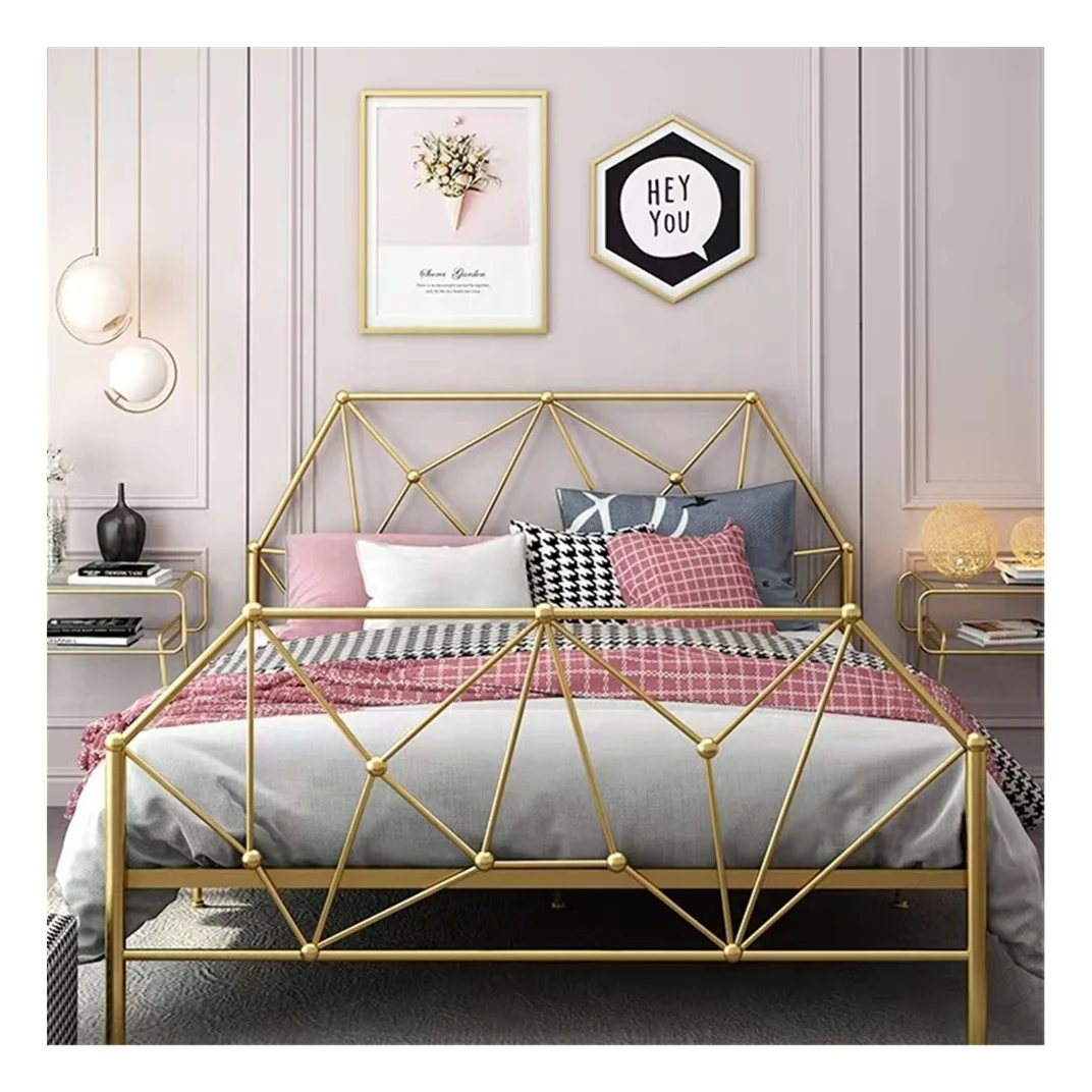 Factory Supply  High Quality Wrought Iron Bed Web Celebrity Home Stay Cheap Double Metal Bed Frame for Bedroom Hotel Apartment