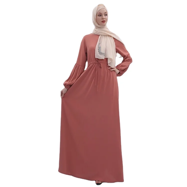 Fashion round neck lantern sleeves waist dragging plus size islamic clothing dress