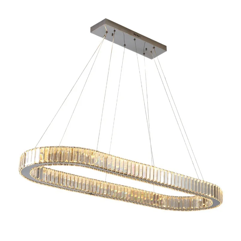 home Rectangle Light Fixture Clear Crystal Contemporary Height Adjustable Gold Chandelier