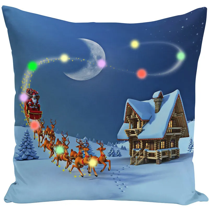 Blue Cushion Cover LED Merry Christmas Throw Pillow Case Super Sofa Light Up Cushion Cover