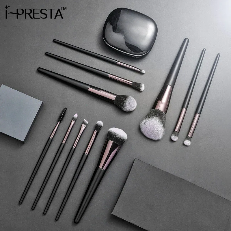 IPRESTA 2021 Black Synthetic Hair Wood Handle  Makeup Brushes Professional
