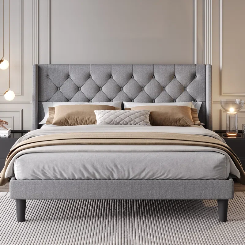 fabric platform single leather king bed queen size bunk bed modern bedroom sets furniture fabric upholstered bed frame