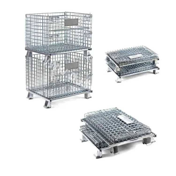Welded Galvanized Collapsible Stackable Storage Heavy Duty Portable Shipping Steel Wire Mesh Cage Containers