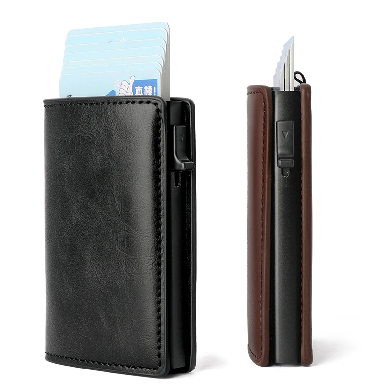 cheap quick card access rfid aluminium leather luxury mens slim wallet
