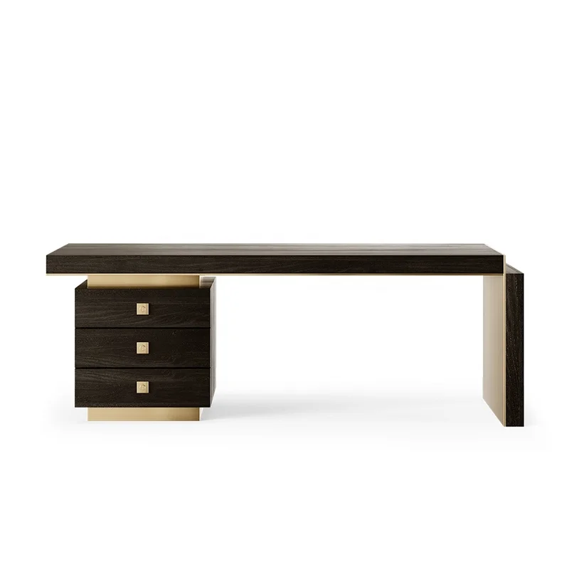 Modern new office furniture Luxury desk Latest design minimalism Oak veneer Top / Plywood stainless steel Base desk For Office