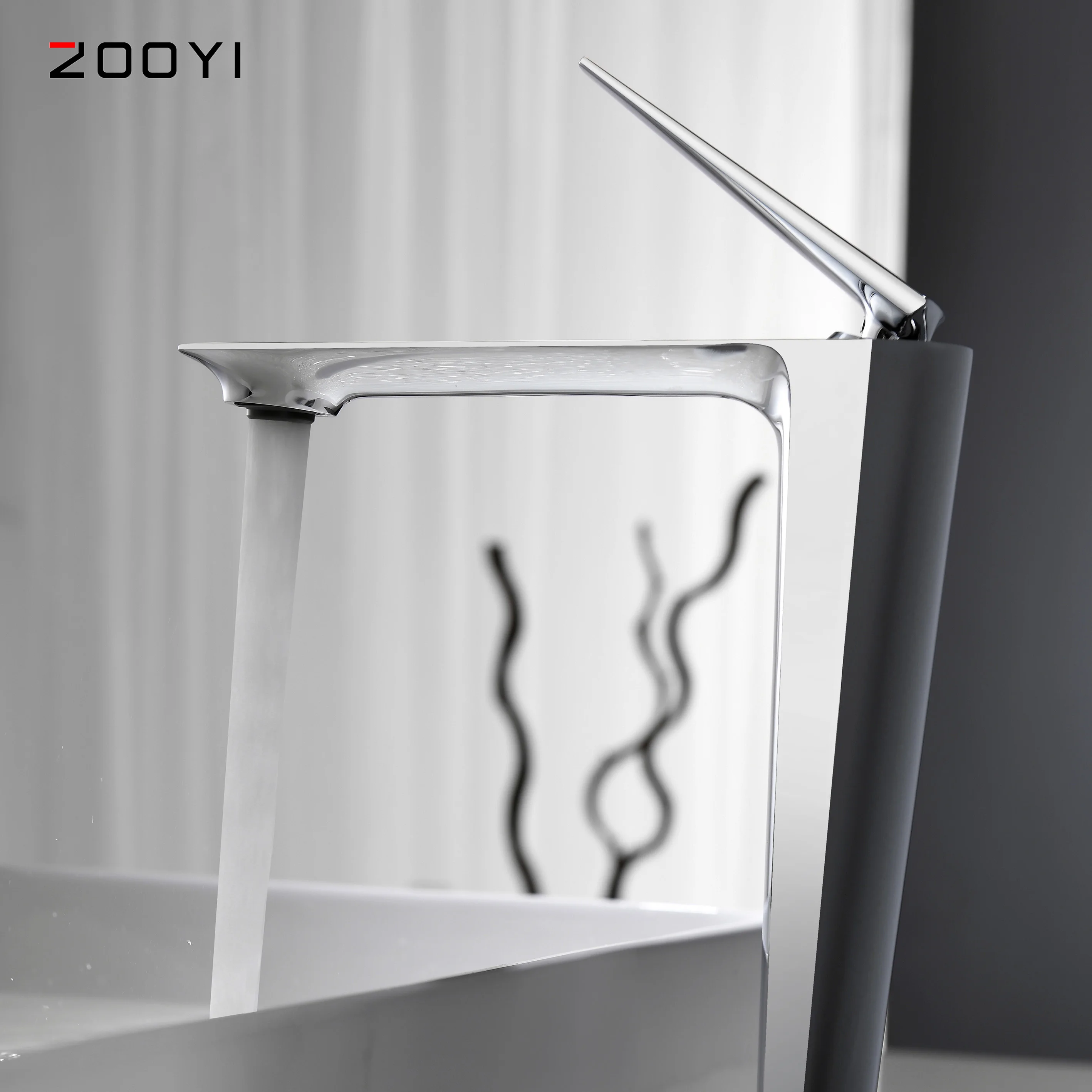 
ZOOYI Factory direct Chrome face square hot and cold Brass wash bathroom basin faucet 