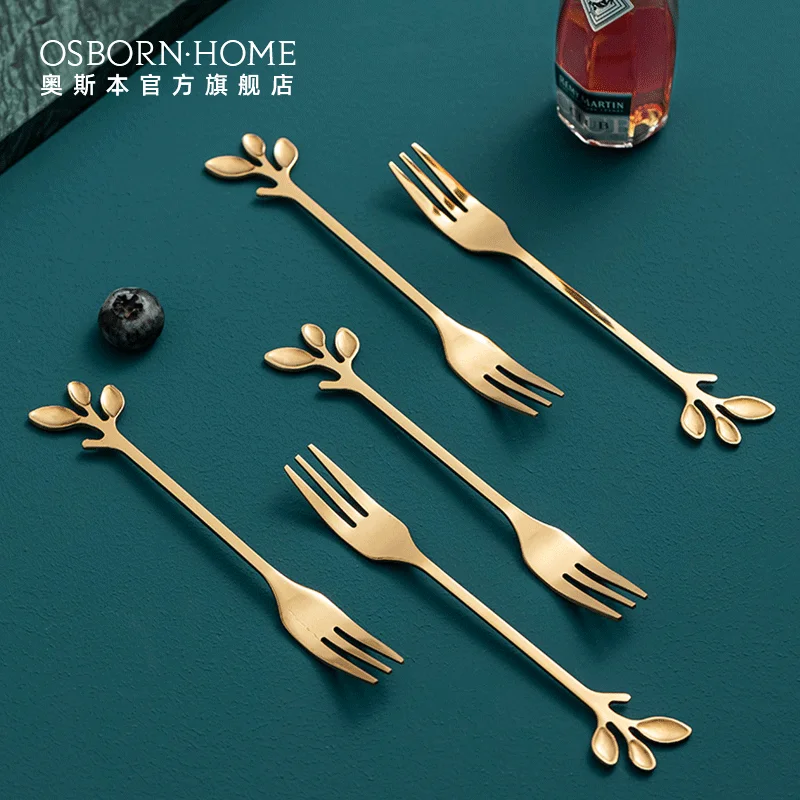 OSBORN wholesale restaurant gold stainless steel fruit cake dessert fork sets stainless steel flatware for wedding