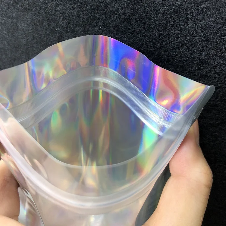 Holographic Mylar Ziplock Bags/ Aluminum Foil Hologram Food Pouch/ Stand up Zipper Reclosable Holographic Bag with Zip