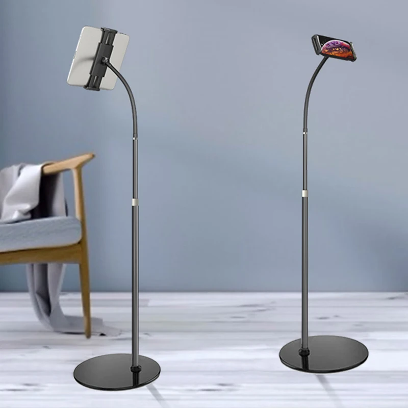 Tablet Floor Stand,Height-Adjustable Gooseneck Stand Universal Long arm tablet stand for smartphone and ipad