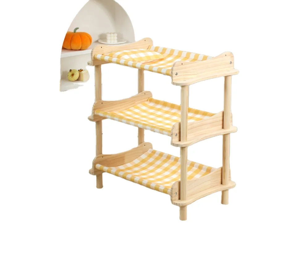 Pet cat bed 3 layers bunk solid wood cat litter Four seasons general purpose small dog litter double layer cat hammock
