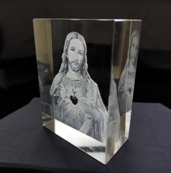 MH-FT0061 3D laser crystal cube Glass Jesus Crystal Religious block paperweight