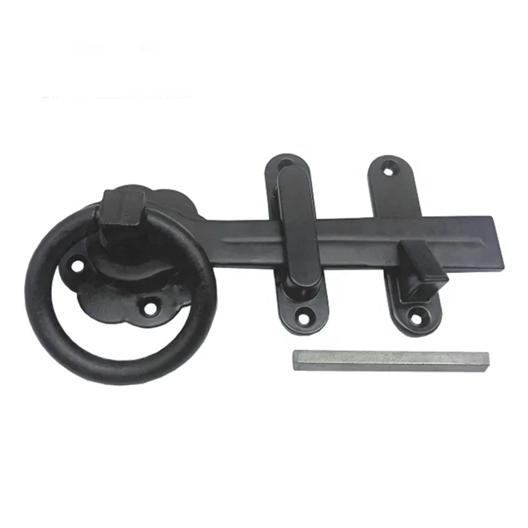 Heavy Duty Black Wood Twisted Ring Garden Lockable Metal Self Locking Gate Latch
