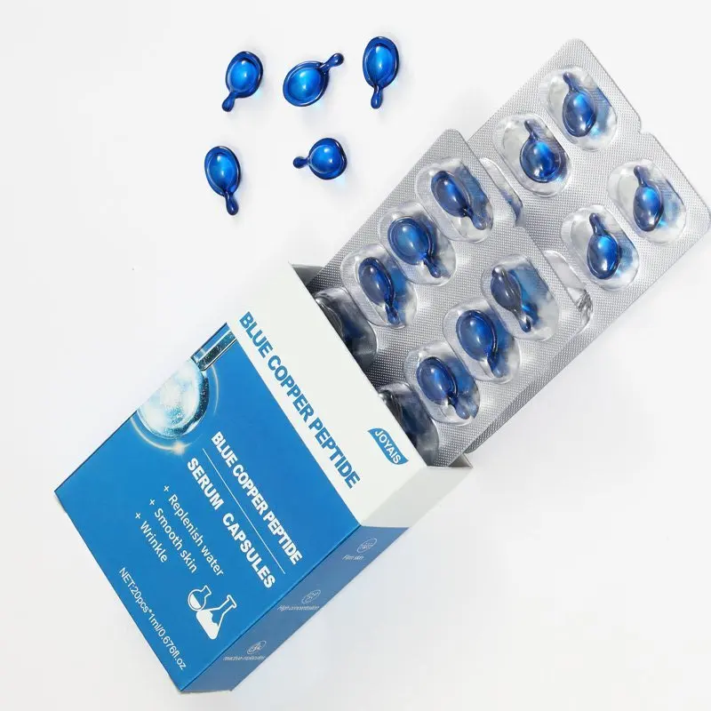 OEM Customized Vegan Vitamin Collagen Face Serum Organic Anti-Aging capsules Smoothing Nourishing Blue Copper Peptide Formula