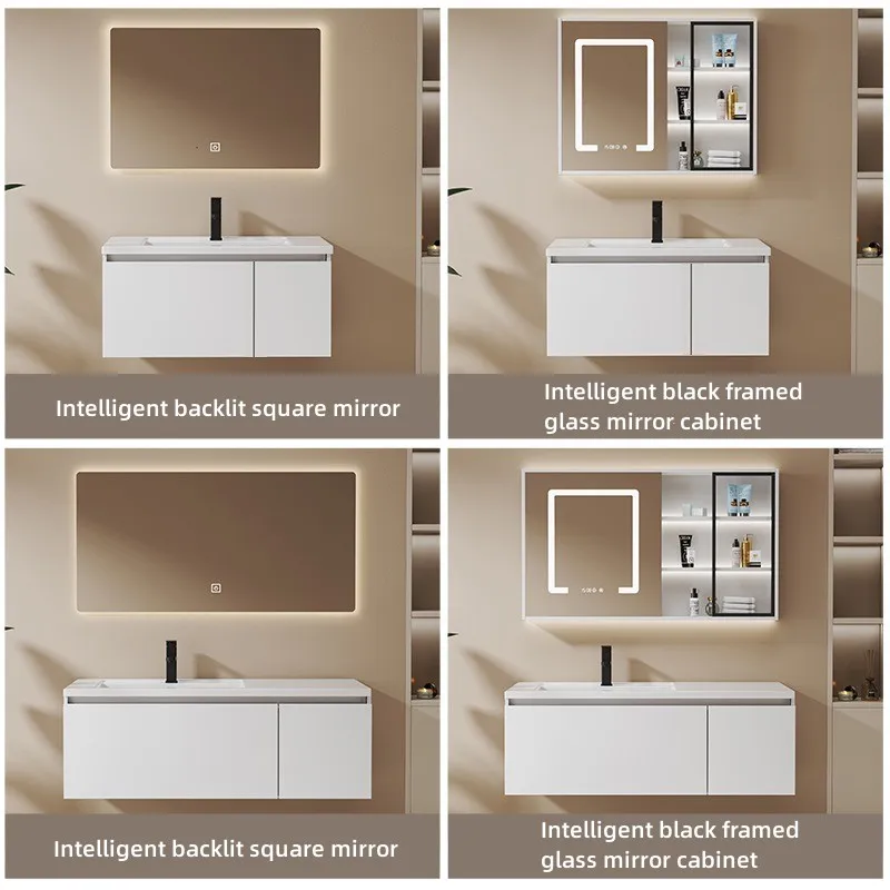 Wood Bathroom Sink Cabinet Novel Design Multi-layer Solid Waterproof Modern Hotel Furniture Plywood Bathroom Cabinet with Mirror
