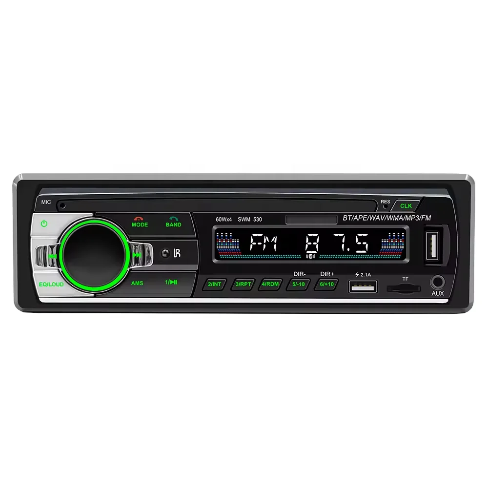 Model 530LED 1 Din Car Radio Stereo Bluetooth USB FM AUX Receiver 12V Autoradio 7 Colorful Lights Remote Control Car MP3 Player