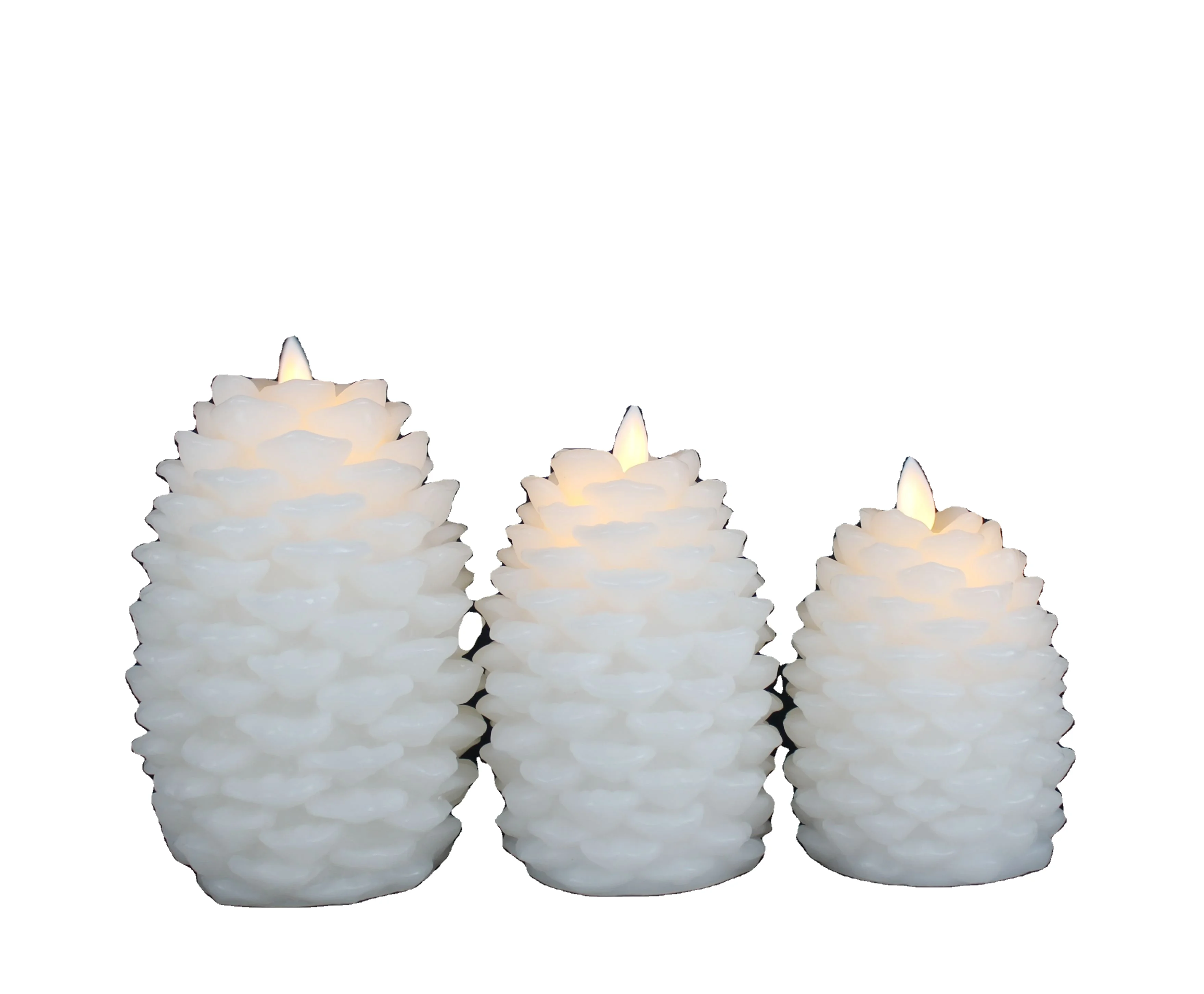 LED moving  Lighted Flickering Pine Cone  Candle with glitter set of 3 pcs