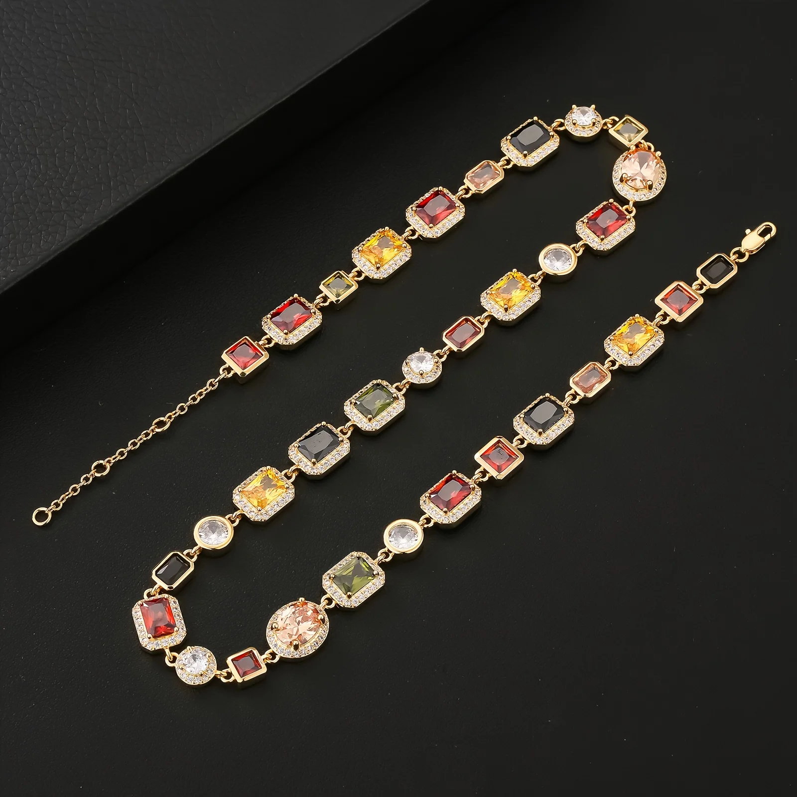 Sparkly Multi Gemstone Choker Chain 18K Real Gold Plated Brass Jewelry 10MM Colorful CZ Rainbow Gem Stone Necklace for Women Men