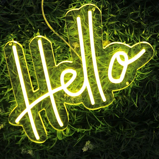 Wholesale 12V  Warm White Custom Logo Acrylic Led Neon Sign Hello  Neon Sign Letters  for   Home Shop Wall Decor