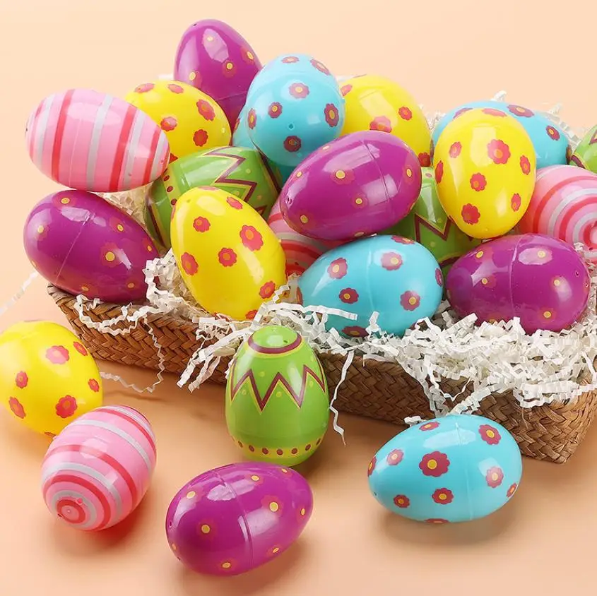 Easter Eggs Plastic Printed Fillable Easter Egg Party Favor Hunt Game Basket Stuffers Fillers Assorted Colors