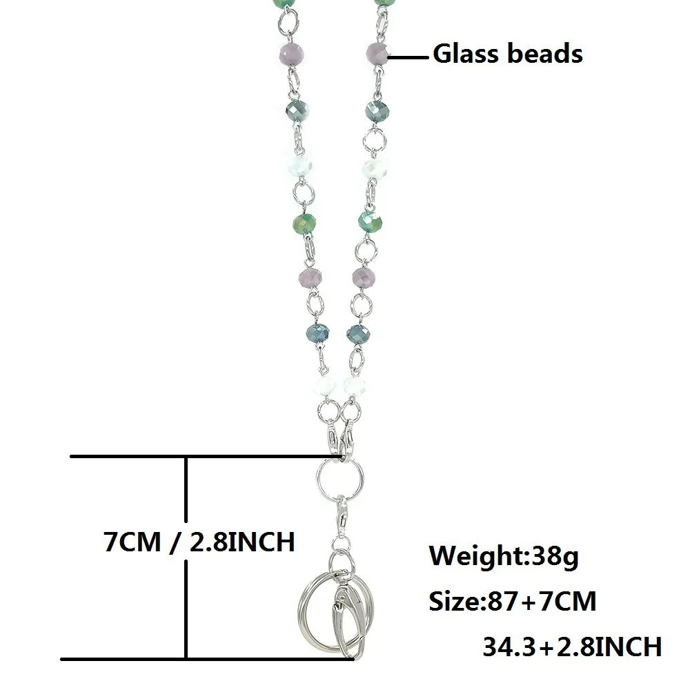 Faced Beads Lanyards for Keys ID Badge Holder Chain ID Necklaces High Quality Custom Glass Stainless Steel Birthday Gifts Women