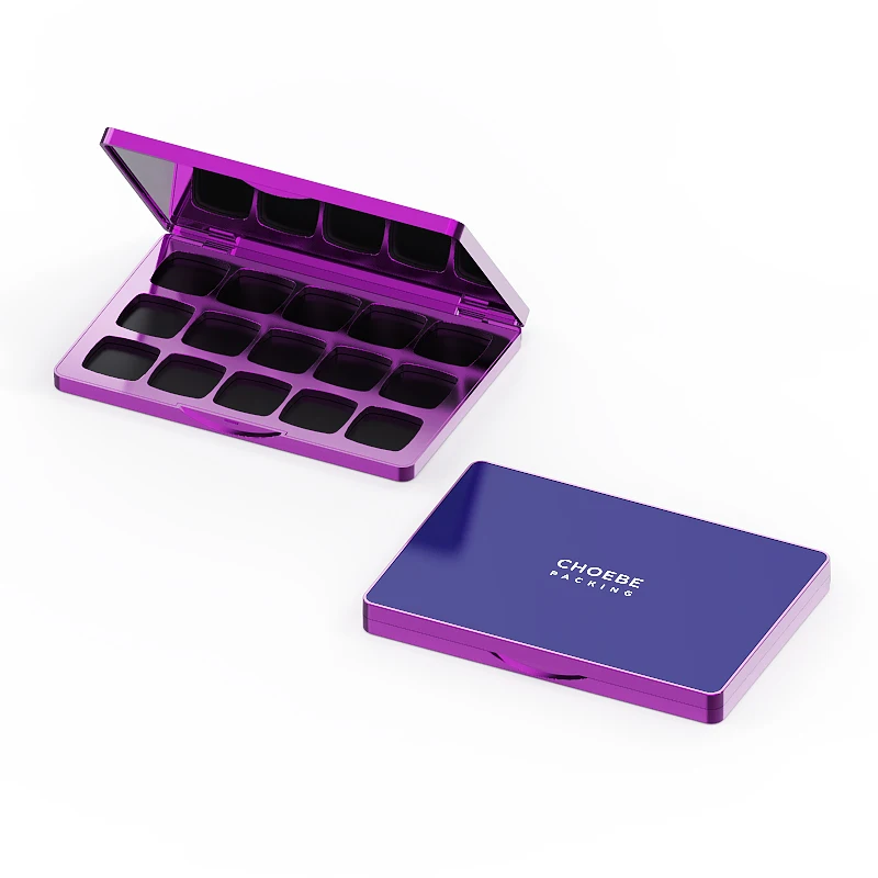 Choebe Purple Sliver Makeup Packaging 15 Colors Case Empty Eyeshadow Palette Container With Mirror