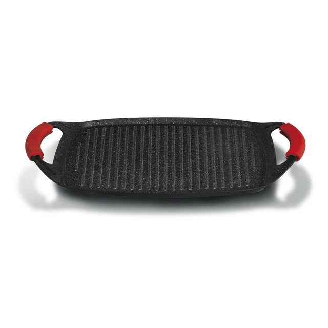 Coating Grill Plate Handle Grill Pan Hot Sale Factory Price Die Casting Aluminum Bbq Stone Big Size with Silicone Aluminum Tray