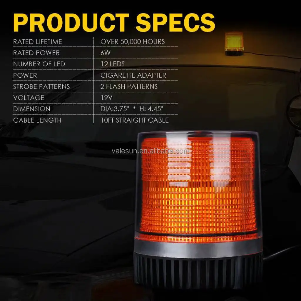 Amber Vehicle Car Roof Top Hazard Warning Flash Emergency Lights Rotating Flashing Safety Signal Lamp Led Strobe Beacon Light