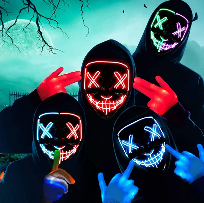Halloween LED Face Mask Glowing Grimace with Glitter Blood Thriller Masquerade Party Mask Light Weight
