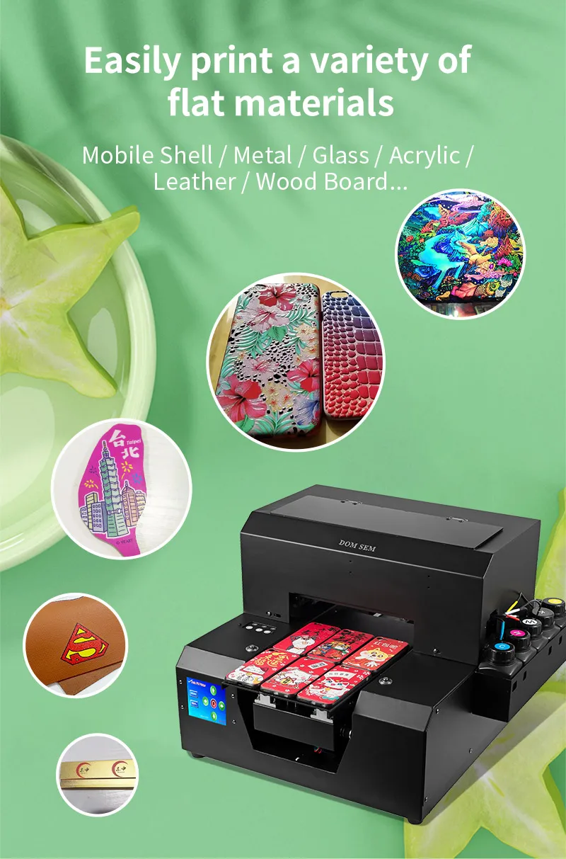 DOMSEM A4 Phone Case Auto UV Printer For Mobile Phone Cover Metal UV A4 Size Flatbed Printers
