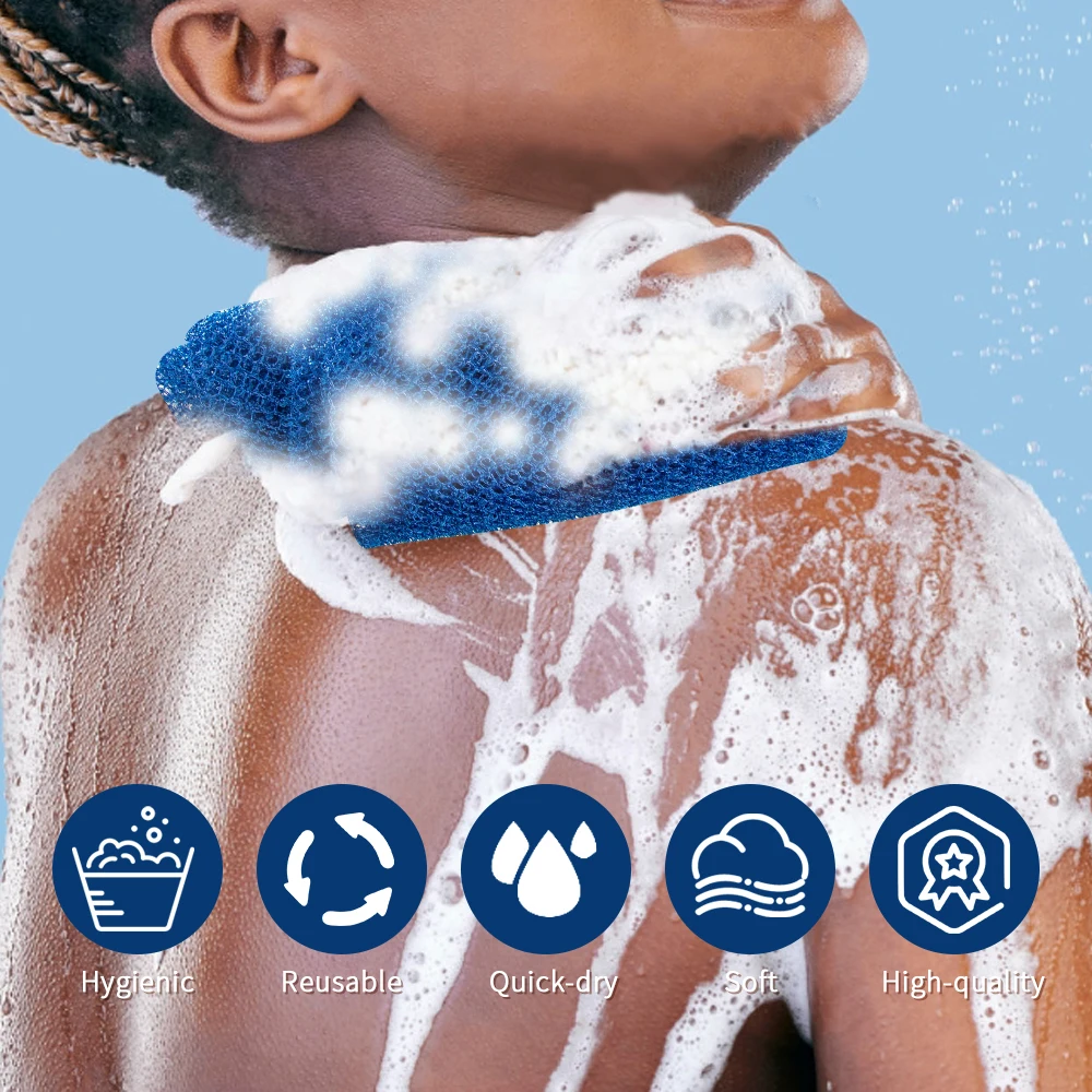 Popular In Ghana Nylon Back Scrubber African Net Washcloth High Quality African Exfoliating Net Bath Body Sponge With Handle