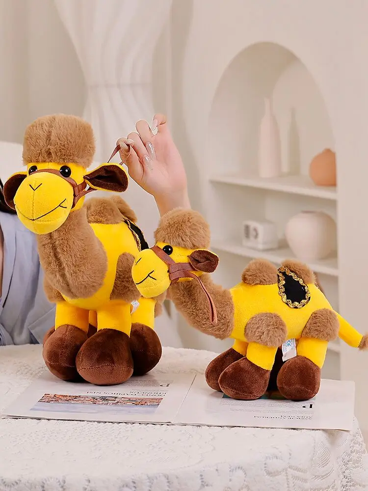 High quality Plush Desert Camel Toy Cartoon stuffed Simulated Camel  Doll Tourist gifts can be printed with logos